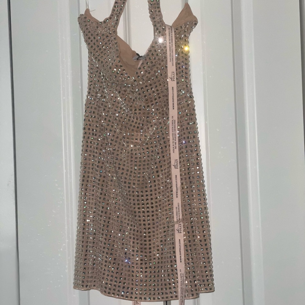 Oh Polly Embellished Honey Halterneck Mini Dress - Picture 5 of 5